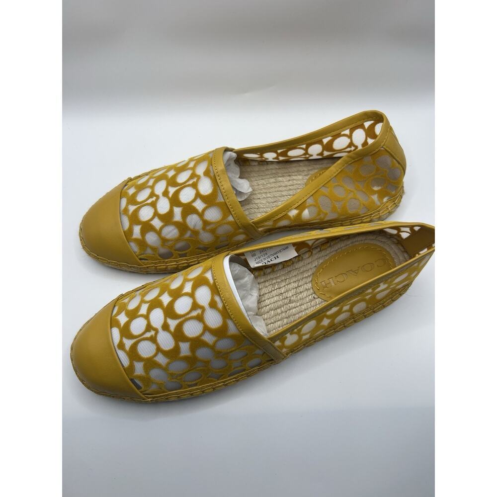 Coach Cleo Espadrille Mesh Signature Cc Mustard Yellow 8 NIB flats - Picture 4 of 10
